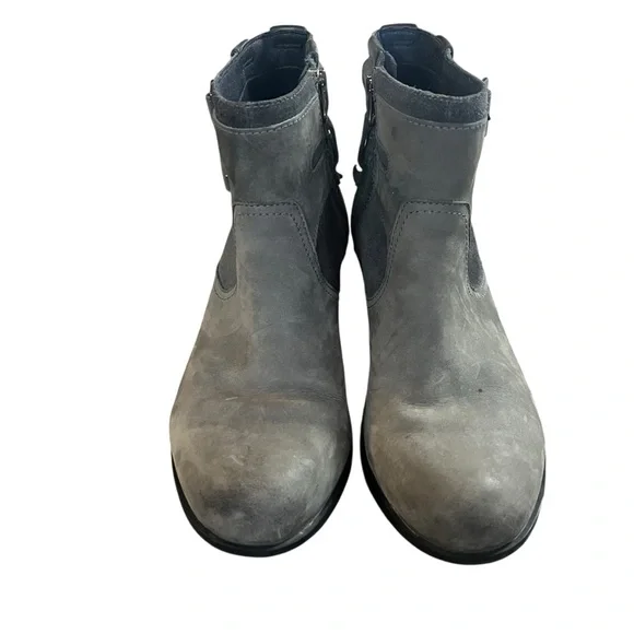 Sorel Lolla grey‎ leather and suede heeled ankle boots SZ 7 - Picture 3 of 10